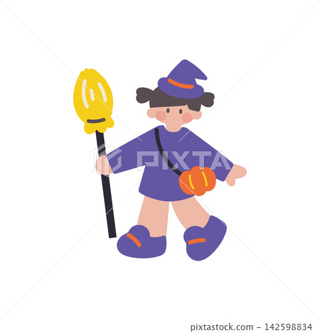 Illustration of a child witch in a Halloween costume 142598834