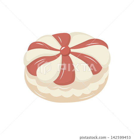 Sweet cream dessert with red strawberry swirl and fluffy base. Flat vector illustration isolated on white background 142599453