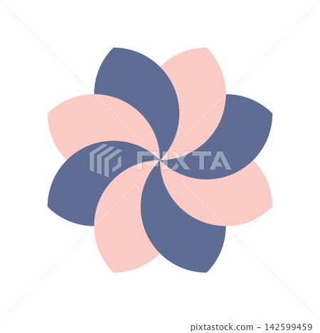 Decorative abstract flower or candy swirl with pink and blue petals. Flat vector illustration isolated on white background 142599459
