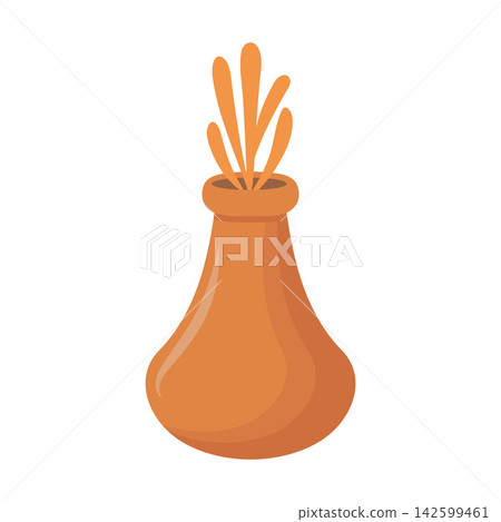 Clay vase with dried plants vector illustration. Ceramic pottery flower pot icon isolated on white. Boho home decor Clay vase with dried plants vector illustration. Ceramic pottery flower pot icon isolated on white. Boho home decor 142599461