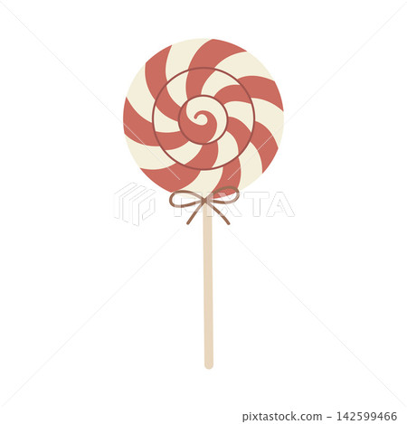 Sweet spiral lollipop with red and white stripes and a small bow. Flat vector illustration isolated on white background Sweet spiral lollipop with red and white stripes and a small bow. Flat vector illustration isolated on white background 142599466