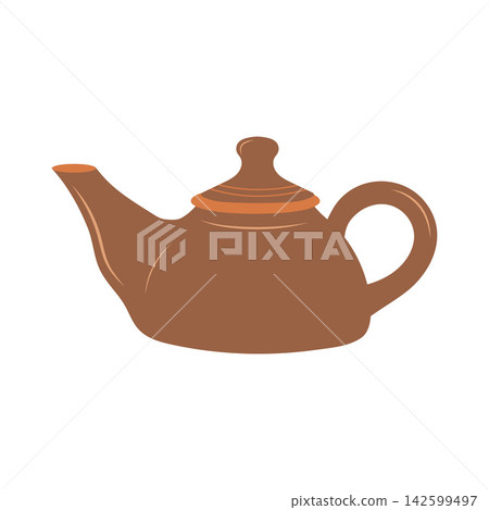 Clay teapot vector illustration. Traditional ceramic tea pot kettle isolated on white background. Pottery craft icon Clay teapot vector illustration. Traditional ceramic tea pot kettle isolated on white background. Pottery craft icon 142599497