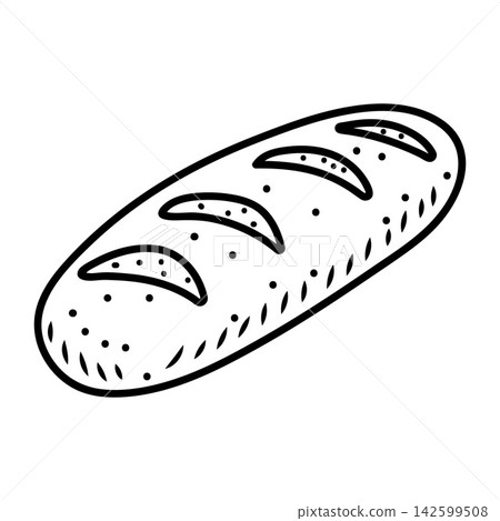 Hand-drawn vector illustration of a fresh loaf of bread. Simple black line art icon isolated on a white background Hand-drawn vector illustration of a fresh loaf of bread. Simple black line art icon isolated on a white background 142599508