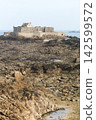 Fort National at low tide in Saint Malo in Brittany. Fort National is a fort on a tidal island a few hundred meters off the walled city of Saint-Malo, France 142599572