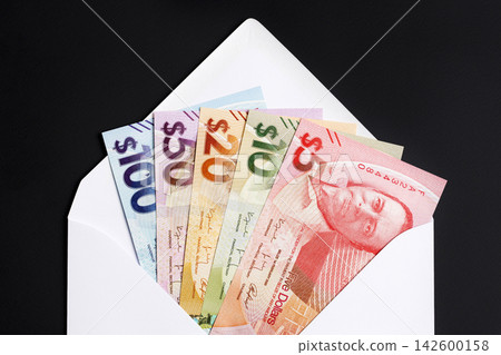 Belizean money - dollars in a white envelope Belizean money - dollars in a white envelope 142600158