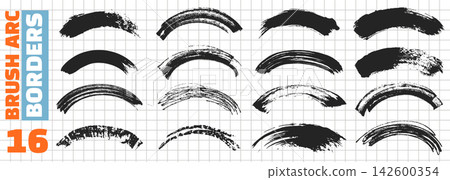 Brush arc borders. Rough curved strokes with grunge texture. Bold abstract paintbrush arches. Brush arc borders. Rough curved strokes with grunge texture. Bold abstract paintbrush arches. 142600354