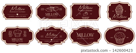 Bakery labels collection. Decorative frames. Elegant tags for packaging design. 142600423
