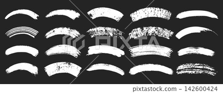 Brush arc strokes set. Abstract curved shapes with grunge texture. Hand drawn brushstroke elements. Bold thick lines. Brush arc strokes set. Abstract curved shapes with grunge texture. Hand drawn brushstroke elements. Bold thick lines. 142600424