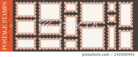 Striped postage stamp frames. Blank geometric templates with perforated edges. 142600443