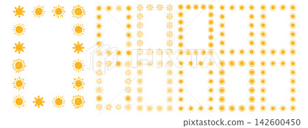 Crayon sun frame collection. Playful kindergarten borders with chalk texture for kids designs. 142600450