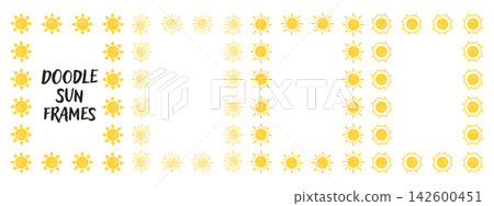 Doodle sun frame collection. Playful kindergarten borders for kids designs. Doodle sun frame collection. Playful kindergarten borders for kids designs. 142600451