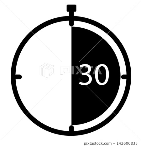 Half hour icon. Half-hour clock duration sign. flat style. Half hour icon. Half-hour clock duration sign. flat style. 142600833