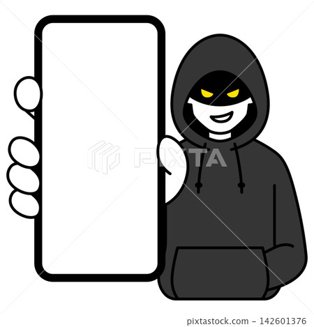 A suspicious person wearing a hood to make their smartphone screen appear larger. A suspicious person wearing a hood to make their smartphone screen appear larger. 142601376