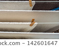 White Towels Air Drying Outdoors on a Clothesline 142601647