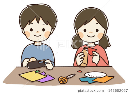 Illustration of elementary school children enjoying crafts 142602037