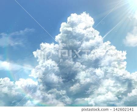一幅以藍天為背景的積雨雲插圖。夏季天氣圖片。 一幅以藍天為背景的積雨雲插圖。夏季天氣圖片。 142602141