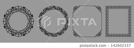 Set of decorative frames Elegant vector element for design in Eastern style, place for text. Floral black and gray frames. Lace illustration for invitations and greeting cards Set of decorative frames Elegant vector element for design in Eastern style, place for text. Floral black and gray frames. Lace illustration for invitations and greeting cards 142602337