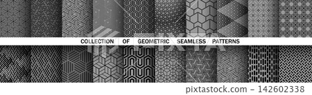 Geometric set of seamless black and gray patterns. Simple vector graphics Geometric set of seamless black and gray patterns. Simple vector graphics 142602338