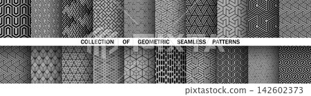 Geometric set of seamless black and gray patterns. Simple vector graphics Geometric set of seamless black and gray patterns. Simple vector graphics 142602373