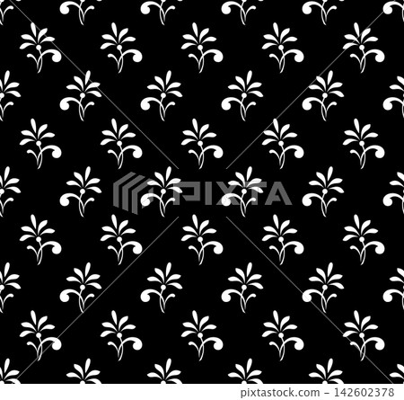 Flower geometric pattern. Seamless vector background. White and black ornament. Flower geometric pattern. Seamless vector background. White and black ornament. 142602378
