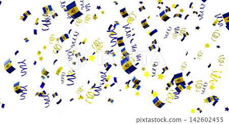 Pieces of confetti featuring national flags of Barbados are scattered against a clear background. This celebration adds a festive touch to any event Pieces of confetti featuring national flags of Barbados are scattered against a clear background. This celebration adds a festive touch to any event 142602455