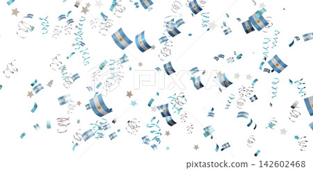 Colorful confetti featuring national flags of Argentina fills the air, creating a lively atmosphere. This scene shows a celebration that emphasizes diversity and unity through flags Colorful confetti featuring national flags of Argentina fills the air, creating a lively atmosphere. This scene shows a celebration that emphasizes diversity and unity through flags 142602468