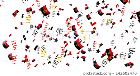 Confetti featuring national flags of Angola floats in the air against a clear background. This scene captures the festive spirit of parties and celebrations Confetti featuring national flags of Angola floats in the air against a clear background. This scene captures the festive spirit of parties and celebrations 142602470