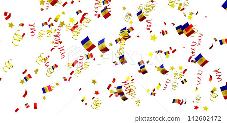 Confetti with national flags of Andorra is falling against a clear white background. This display can be used for festive events or celebrations. The scattered flags add a festive touch Confetti with national flags of Andorra is falling against a clear white background. This display can be used for festive events or celebrations. The scattered flags add a festive touch 142602472