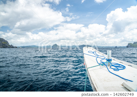 El Nido as seen over the bow of the ship El Nido as seen over the bow of the ship 142602749