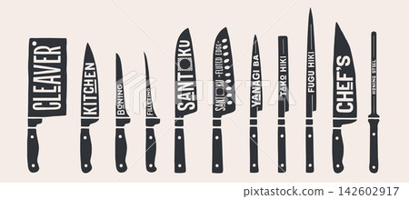 Knife, collection. Fish cutting kitchen knives set Knife, collection. Fish cutting kitchen knives set 142602917