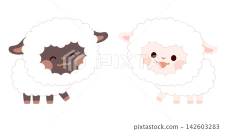 Two fluffy sheep with cute smiles Two fluffy sheep with cute smiles 142603283
