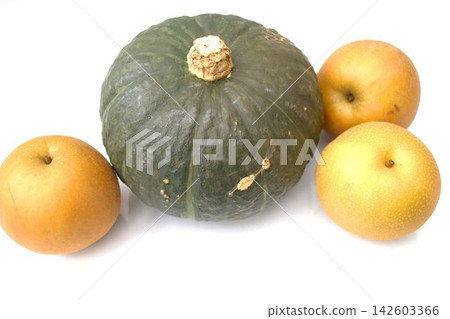 Pears and pumpkins against a white background Pears and pumpkins against a white background 142603366