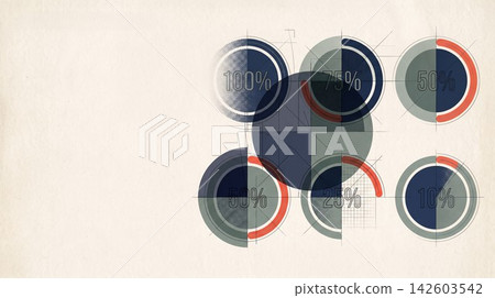 Abstract circular percentage charts arranged on a textured paper Abstract circular percentage charts arranged on a textured paper 142603542