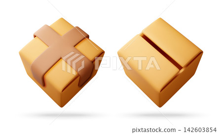 Two 3D rendered cartoonish delivery boxes Two 3D rendered cartoonish delivery boxes 142603854