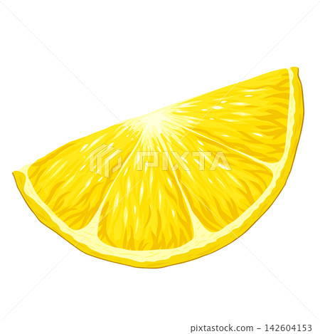 Lemon slice clip art. Organic fruit for juice, cocktails, lemonade, vitamin C healthy food. Vector illustration isolated on white background.  142604153