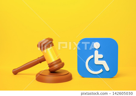 Disability symbol and judge's gavel, achieving status recognition through court and obtaining necessary social assistance. Legal rights, disability recognition and access to benefits Disability symbol and judge's gavel, achieving status recognition through court and obtaining necessary social assistance. Legal rights, disability recognition and access to benefits 142605030