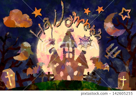 Hand-drawn horizontal illustration of Halloween Night Hand-drawn horizontal illustration of Halloween Night 142605255