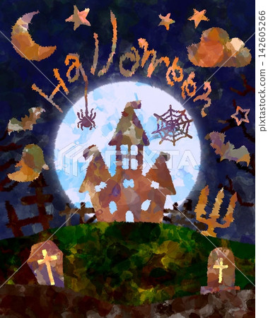 Hand-drawn vertical illustration of Halloween Night Hand-drawn vertical illustration of Halloween Night 142605266
