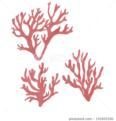 Abstract pink coral branch collection on white background illustration. 142605280