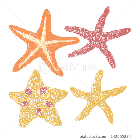 Colorful hand drawn decorative starfish collection in orange, pink and yellow on white background. Colorful hand drawn decorative starfish collection in orange, pink and yellow on white background. 142605284