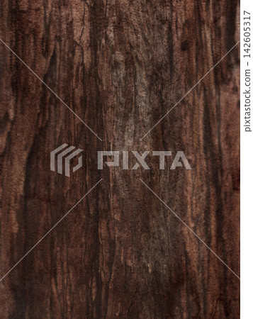 Dark brown weathered wood watercolor texture with vertical grain and rustic surface. Dark brown weathered wood watercolor texture with vertical grain and rustic surface. 142605317