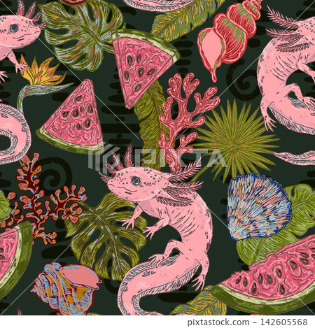 seamless pattern with cute marine life 142605568