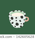 Cozy spotted milk mug illustration dark sage green background farmhouse aesthetic 142605628