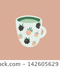 Cozy mug with berry pattern, pencil sketch cute teacup illustration 142605629