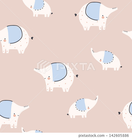 Cute Pastel Baby Elephant Nursery Seamless Pattern. 142605886