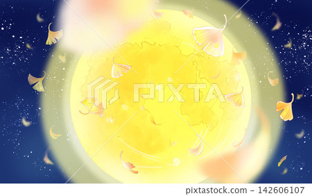 飄落的銀杏葉、月亮、風景 142606107