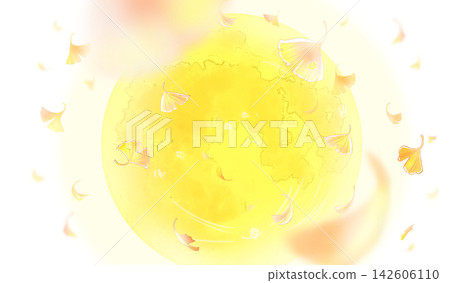 Falling ginkgo leaves, moon, landscape orientation Falling ginkgo leaves, moon, landscape orientation 142606110
