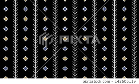 Pixel art style Nordic geometric line pattern on a black background Pixel art style Nordic geometric line pattern on a black background 142606119