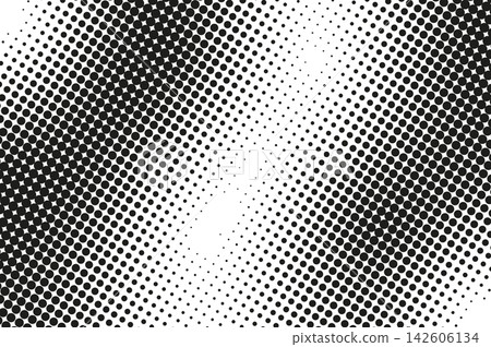 Abstract halftone texture with monochrome dotted pattern. Black and white gradient overlay with noise transition effect. Gritty contrast dissolve template with curve waves flow. Vector illustration. Abstract halftone texture with monochrome dotted pattern. Black and white gradient overlay with noise transition effect. Gritty contrast dissolve template with curve waves flow. Vector illustration. 142606134