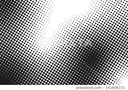 Abstract halftone texture with monochrome dotted pattern. Black and white gradient overlay with noise transition effect. Dissolve polka dots print with ripples dynamic flow. Vector illustration. Abstract halftone texture with monochrome dotted pattern. Black and white gradient overlay with noise transition effect. Dissolve polka dots print with ripples dynamic flow. Vector illustration. 142606151